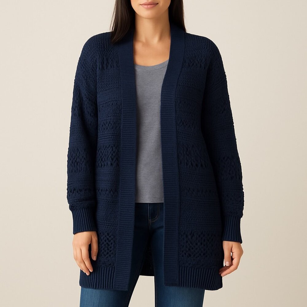 Ariat Open-Knit Longline Cardigan Sweater Duster Navy Blue Women’s M